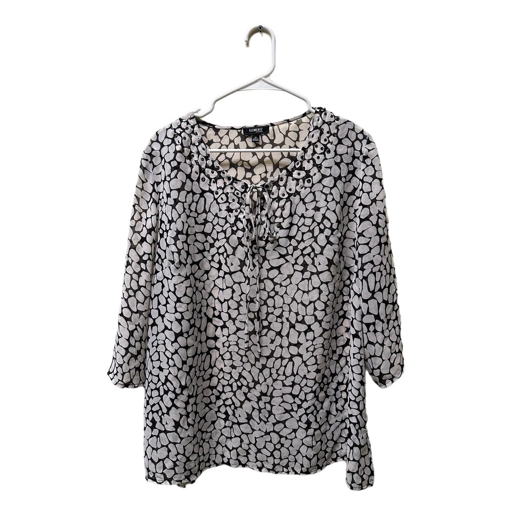 Elementz Woman Black and White Chiffon Blouse, 2X, Pre-owned - Picture 3 of 8
